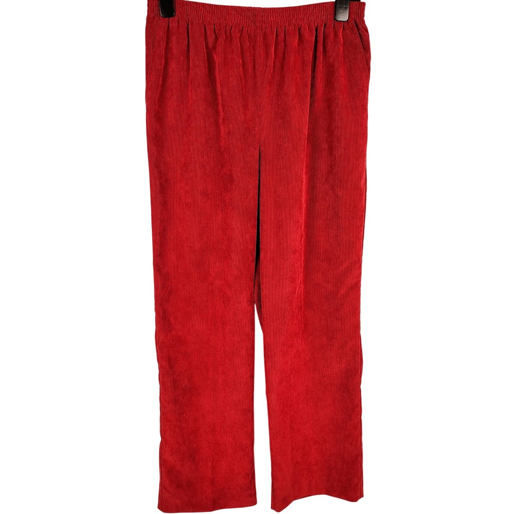 Alfred Dunner Womens SZ 16 Corduroy Pants Red Elastic Waist Grannycore Retro